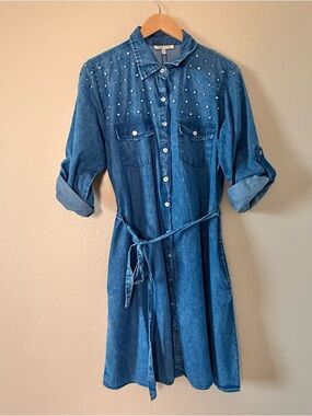 Speed Limit 98 Studded Denim Shirt Dress - Blue XL